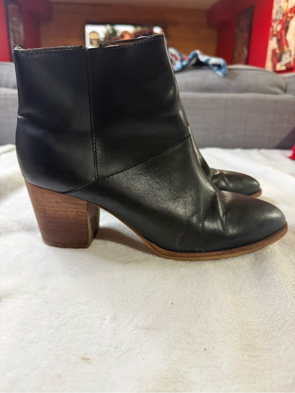 Madewell Black Leather Ankle Boots Women’s Sz 8.5 Block Heel Side Zip U1434